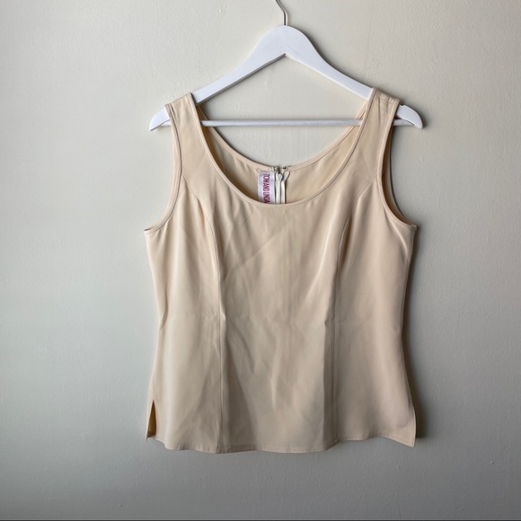 Tom & Linda Platt Cream Princess Cut Crewneck Sleeveless / Cami Top - Size 10 - Picture 1 of 8